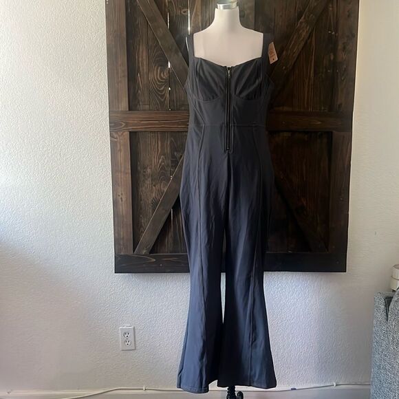 Popilush The Shapewear Jumpsuit Denim Square Neck Tank Top Flare - Picture 4 of 16